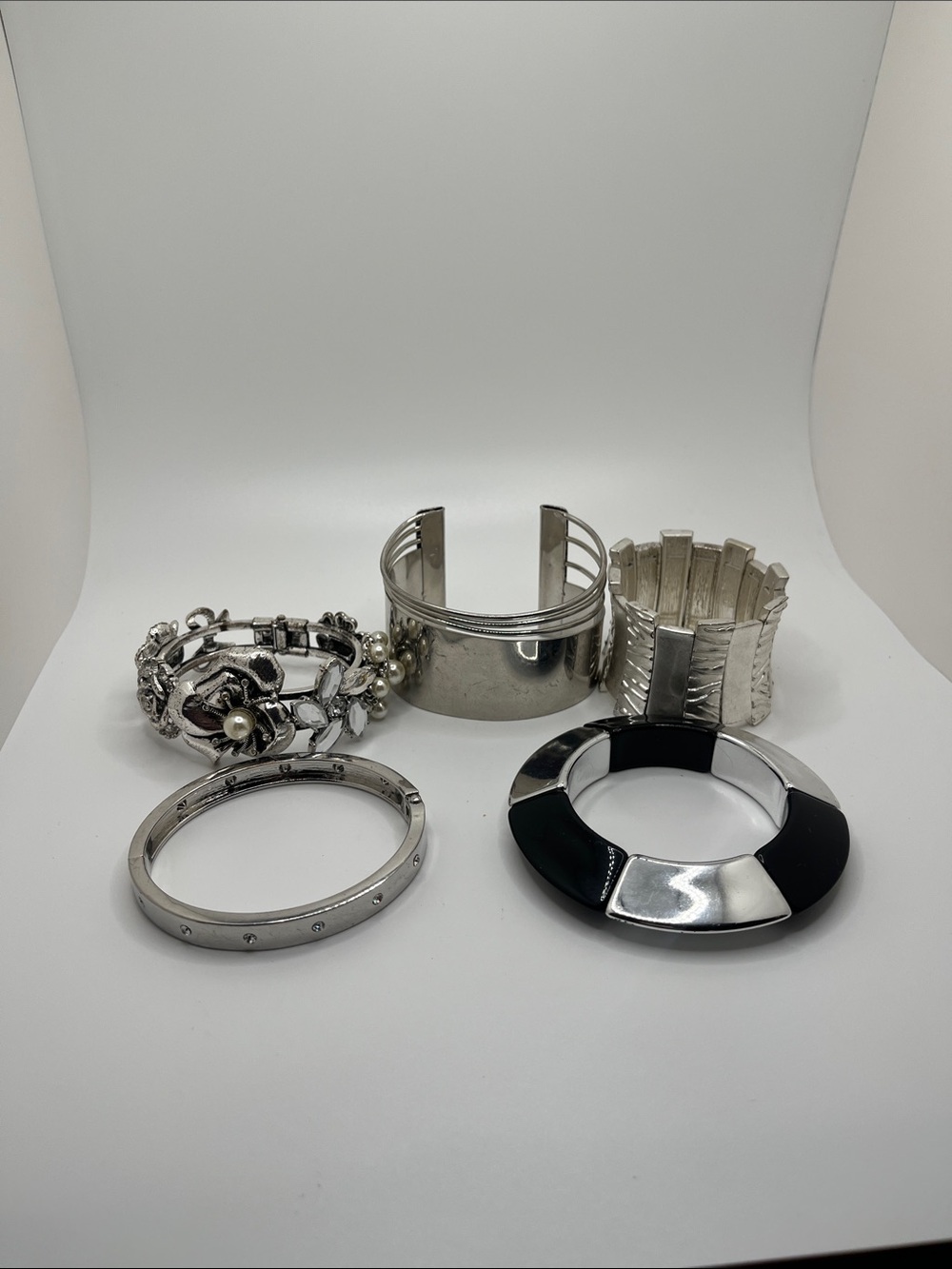 Silver Tone Mixed Bracelet Set - Multi-Style Womens Jewelry